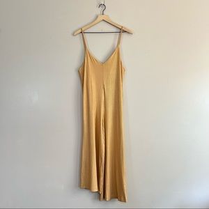 Farm Rio Ribbed Shimmer Gold Jumpsuit Womens Size L NWT